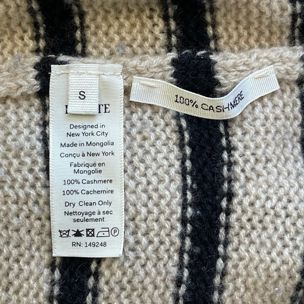 KHAITE Tilda Striped Cashmere Sweater Ribbed Fisherman Ecru Black Small EUC - Picture 6 of 12